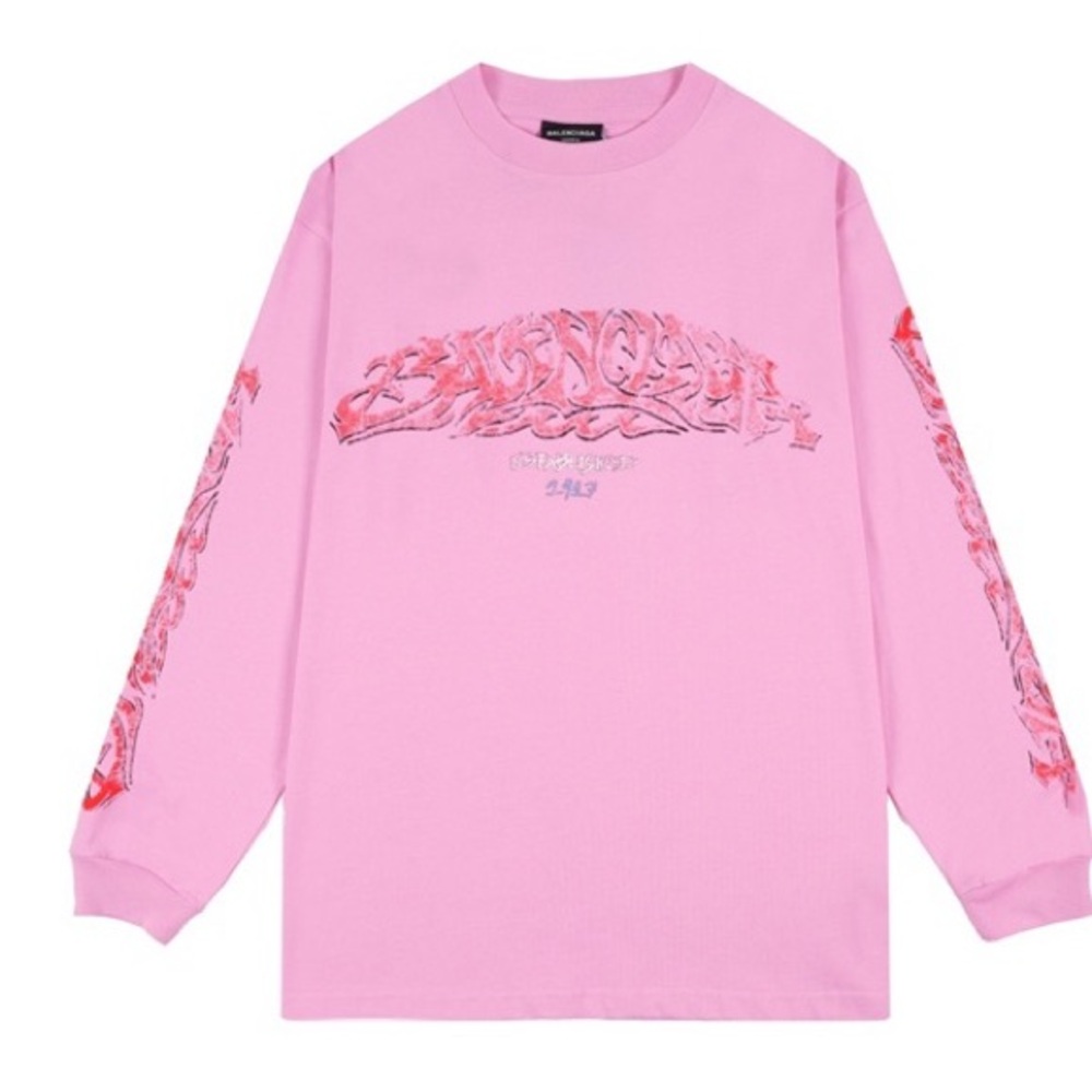 Balenciaga Pink Graphic Long Sleeve Tee